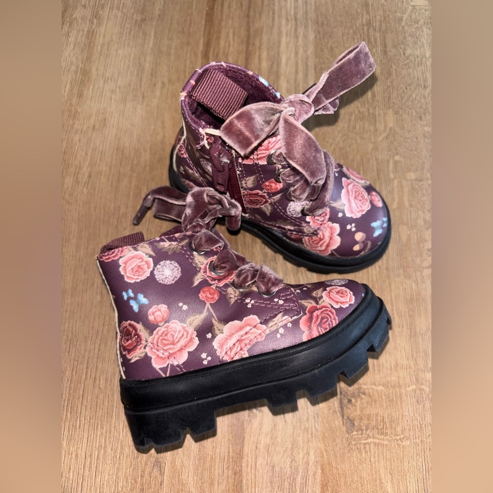 H&M Floral Velvet Lace-Up Toddler Boots